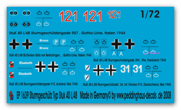 Peddinghaus-Decals 1:72 1639  verschiedene Stug IV Kampfpanzer