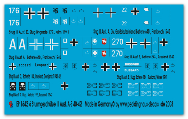 Peddinghaus-Decals 1:72 1643  Verschiedene Stug III A-E