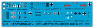 Peddinghaus-Decals 1/48 1645 6 Verschiedene Stug III G-F
