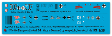 Peddinghaus-Decals 1:35 1646  markings for Stug III version G-F tanks