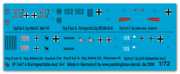 Peddinghaus-Decals 1:72 1647 6 Verschiedene Stug III G-F