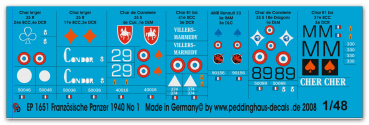 Peddinghaus-Decals 1/48 1651 French tanks markings No 1 1940