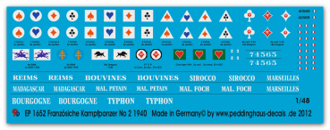 Peddinghaus-Decals 1/48 1652 French tanks markings No 2 1940