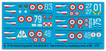 Peddinghaus-Decals 1/72 1656 6 französische Jägerasse  No 1 Piloten der MS. 406C1