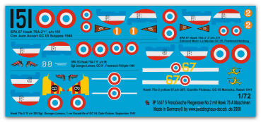 Peddinghaus-Decals 1/72 1657 5 französische Jägerasse  No 2 Piloten der Hawk 75 a