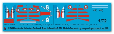 Peddinghaus-Decals 1/72 1658 2 französische Jägerasse No 3 Piloten Dewoitine D.520 Golan & Gauthier
