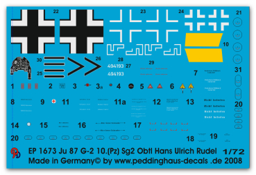 Peddinghaus-Decals 1/72 1673 Ju 87 G-2 10.(Pz.) SG2 1945 Obtl. Hans Ulrich Rudel