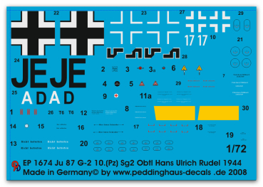 Peddinghaus-Decals 1/72 1674 Ju 87 G-2 10.(Pz.) SG2 1944 Obtl. Hans Ulrich Rudel