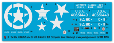 Peddinghaus-Decals 1:16 1724 M3 A1 Halbkette der 9.Armd.Div. 60 th US Inf Div C-Komapnie