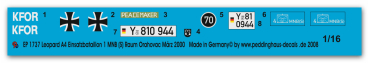 Peddinghaus-Decals 1:16 1737 Leopard A4 Einsatzbataillon 1 MNB (S) Raum Orahovac März 2000