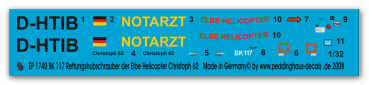 Peddinghaus-Decals 1:32  1740  BK 117 Rettungshubschrauber D-HTIB der Elbe Helicopter Christoph 62