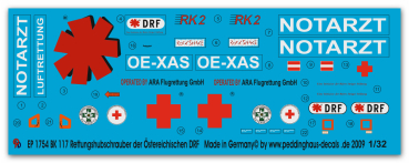 Peddinghaus-Decals 1:32  1754  BK 117 Rettungshubschrauber OE-XAS  Östereichische Luftrettung