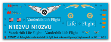 Peddinghaus-Decals 1:32 1765  EC 145 Rettungshubschrauber Vanderbuilt Life Flight USA