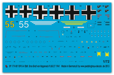 Peddinghaus-Decals 1/72 1774 Me 109 E-4 Oblt. Erno Graf von Kageneck 9/JG 27 1941