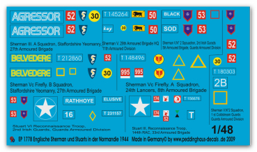 Peddinghaus-Decals 1/48 1778 6 english Shermans and 2 Stuart tanks in Normandy 1944