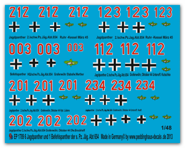 Peddinghaus-Decals 1/48 1789 6 hunting Panther and 1 Command Panther  s. Pz.Jäg. Abt 654 1944-45