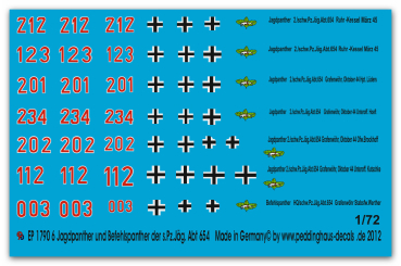 Peddinghaus-Decals 1:72 1790 6 Jagdpanther und 1 Befehlspanther der schw. Pz.Jäg. Abt 654 1944-45