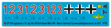 Peddinghaus-Decals 1:16 1794 Hunting Panther 2.schw.Pz.Jäg.Abt 654 Ruhr Kessel März 1945