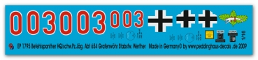 Peddinghaus-Decals 1:16 1795 Command Panther HQ/schw. Pz. Jäg. Abt 654 Grafenwöhr Stabsfw Werther