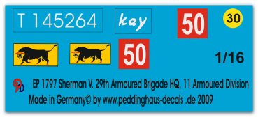 Peddinghaus-Decals 1:16 1797 Sherman V.29th Armoured Brigade HQ, 11 Armoured Div.