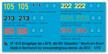 Peddinghaus-Decals 1:72 1810 6 Tiger II der s.SS.Pz. Abteilung 501 1944