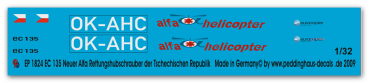 Peddinghaus-Decals 1:32 1824  EC 135 Neuer Alfa Rettungshubschrauber der Tschechischen  Republik
