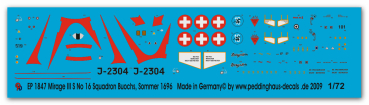 Peddinghaus-Decals 1/72 1847 Mirage III S No 16 Squadron Buochs, Sommer 1969