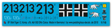 Peddinghaus-Decals 1:16 1864 Tiger I e frühe Ausf. schw. Pz. Abt 502 Otto Carius