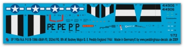 Peddinghaus-Decals 1/72 1906 N.A. P-51B-15NA 486th FS, 352nd FG, 8th AF, Bodney Maj. G. E. Preddy Engl 44