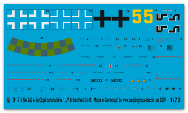 Peddinghaus-Decals 1/72 1915 Me 262 A-1a Objektschutzstaffel 1./JV 44 Lechfeld 04/45