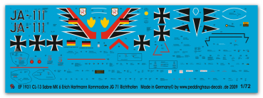 Peddinghaus-Decals 1/72 1931 CL-13 Sabre Mk 6  Erich Hartmann Kommodore des JG 71 Richthofen