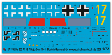 Peddinghaus-Decals 1/72 1936 Me 262 A1 Jg 7 Major Dorn 1944