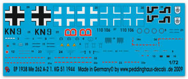 Peddinghaus-Decals 1/72 1938 Me 262 A-2 1. KG 51 1944