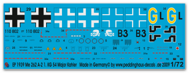 Peddinghaus-Decals 1/72 1939 Me 262 A-2 1.KG 54 Major Kahler