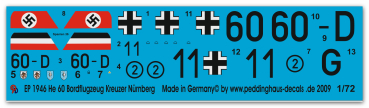 Peddinghaus-Decals 1/72 1946 He 60 Bordmaschine Kreuzer Nürnberg