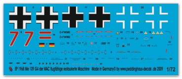 Peddinghaus-Decals 1/72 1968 Me 109 G4 restaurierte Maschine der MAC