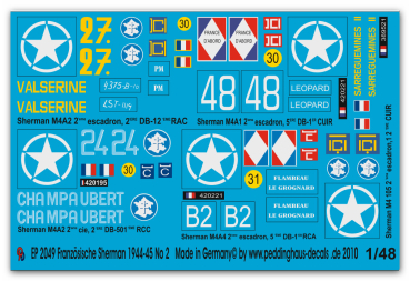Peddinghaus-Decals 1/48 2049 5 Sherman der FFF in der Normandie No 2
