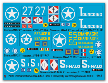 Peddinghaus-Decals 1/48 2050 5 Sherman der FFF in der Normandie No 3