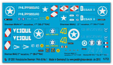 Peddinghaus-Decals 1:72 2051 5 Sherman der FFF in der Normandie No 1