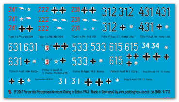 Peddinghaus-Decals 1:72 2067  Panzer des Panzerkorps Hermann Göring in Sizilien 1943
