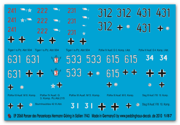 Peddinghaus 1/87 2068 Tank markings of the Panzerkorps Hermann Göring in Itlay 1943