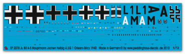 Peddinghaus-Decals 1/72 2078 Ju 88 A-5 Hauptmann Jochen Helbig 4./LG1 Orleans-Bricy 1940
