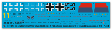 Peddinghaus-Decals 1:48 2118 Me 262 A1 Oberleutnat Walter Schuck 10./JG 5 & 3/JG 7