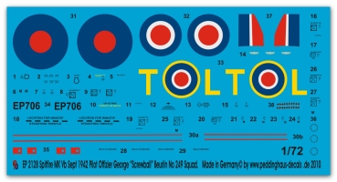 Peddinghaus-Decals 1:72 2138 Spitfire MK Vb Sept 1942 Pilot Officer George "Screwball" Beurling