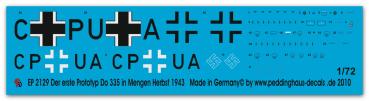 Peddinghaus-Decals 1/72 2129 Do 335 erster Prototyp in Mengen 1943