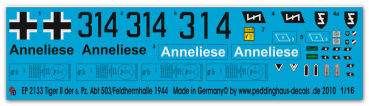 Peddinghaus-Decals 1:16  2133 Tiger II S. Pz Abt 503 / Feldherrnhalle 1944  Anneliese
