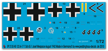 Peddinghaus-Decals 1/72 2135 HS 123 A-17 7.Sch.G.1 Josef Meapace August 1942