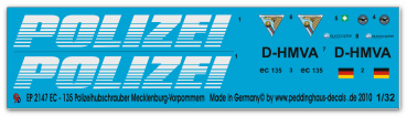 Peddinghaus-Decals 1:32  2147  EC 135 Polizeihubschrauber Mecklenburg-Vorpommern D-HMVA