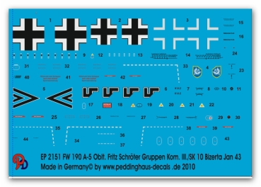 Peddinghaus-Decals 1/72 2151 Fw 190 A-5 Oblt. Fritz Schröter, Grup.Kom. III./SK 10 Bizerta 1943