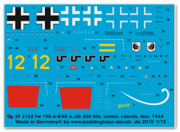 Peddinghaus-Decals 1/72 2152 Fw 190 A8/R8 6. JG 300 Uffz. Lixfeld, Löbnitz, Nov 1944